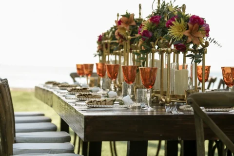 Elegantly set dining table ready for an event.